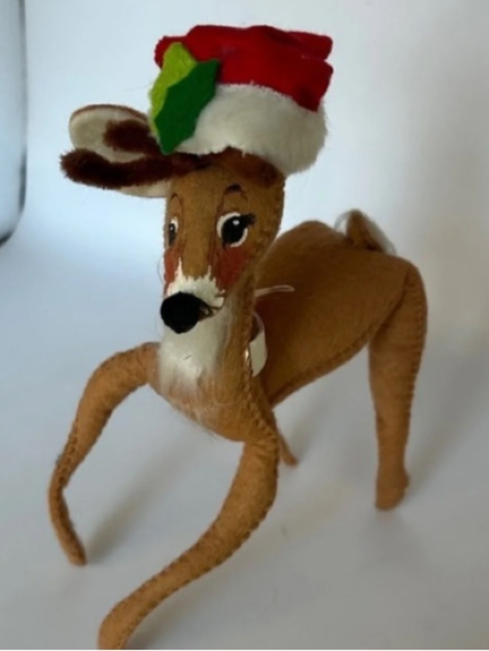 Holiday Felt Reindeer Figurine with Red Santa Hat
